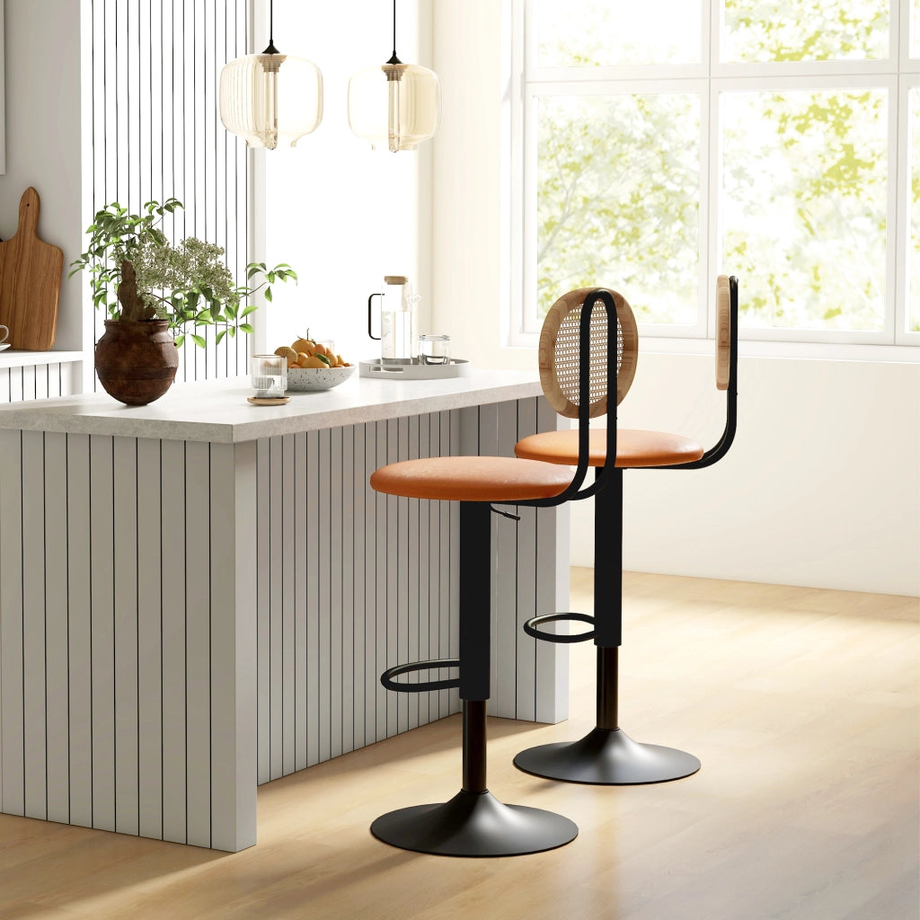 Sgabelli da Bar con Schienale in Rattan e Poggiapiedi ¨C zephmum ¨C Marrone, Regolabile in Altezza, Set di 2