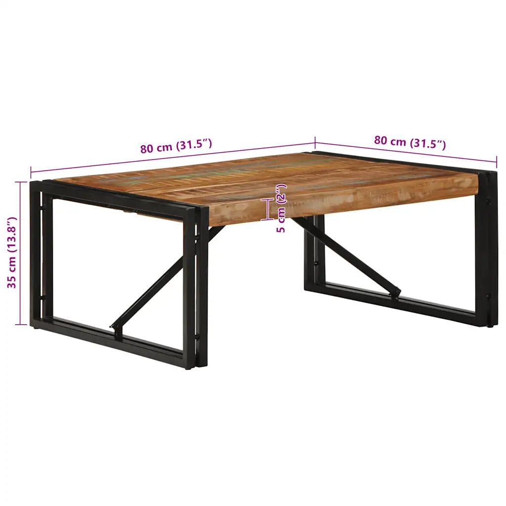 Tavolino Salotto-Tavolino da soggiorno-Tavolo Multicolore 80x80x35cm Legno Massello Recupero