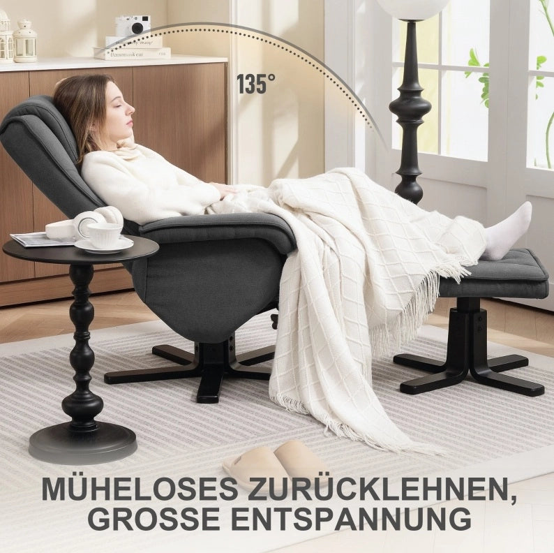 Poltrona relax girevole con poggiapiedi, grigio scuro