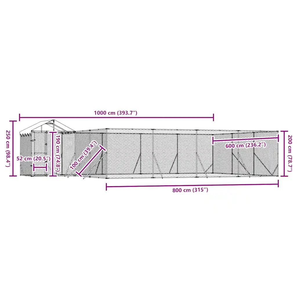 Cuccia Cani da Esterno Tetto Argento 10x6x2,5 m Acciaio Zincato 3190472
