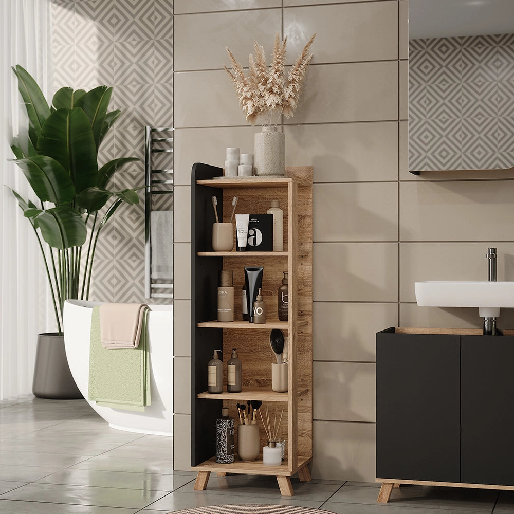 Vicco Mensola da bagno Sonoma/antracite 40 x 128 cm con 4 scomparti