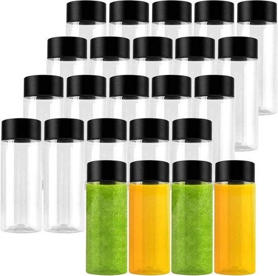 Set di flessi in plastica trasparente da 24 pezzi da 10oz/300ml con coperchi neri per succhi, smoothie, cucina, ufficio e palestra - Flessi riciclabili