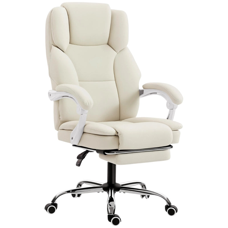 Sedia da ufficio reclinabile con poggiapiedi girevole 360° in pelle sintetica beige 64 × 73 × 112-120 cm