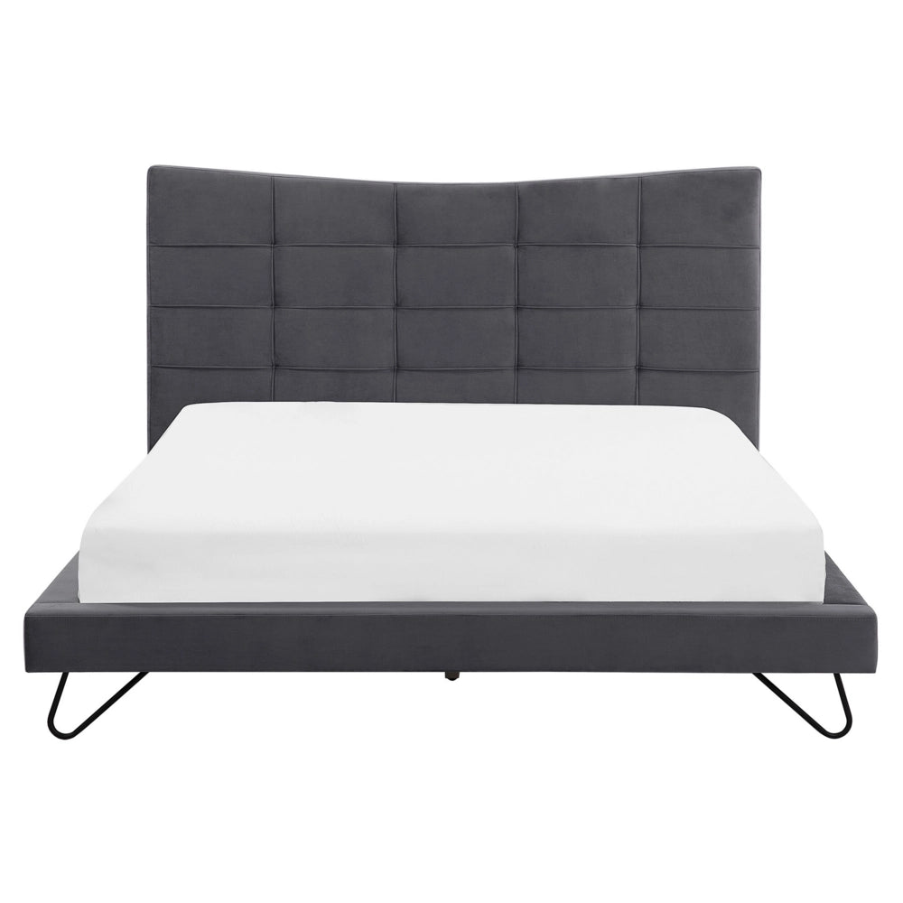 Letto 160 x 200 cm Velluto Grigio Struttura Imbottita Gambe A Forcella In Metallo Testiera Trapuntata
