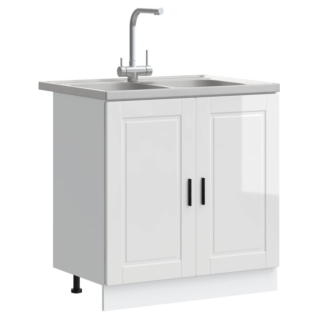 Mobile sottolavello  "Porto" con Lavabo Alta Lucentezza Bianco 80x46x84,5 cm Legno ingegnerizzato