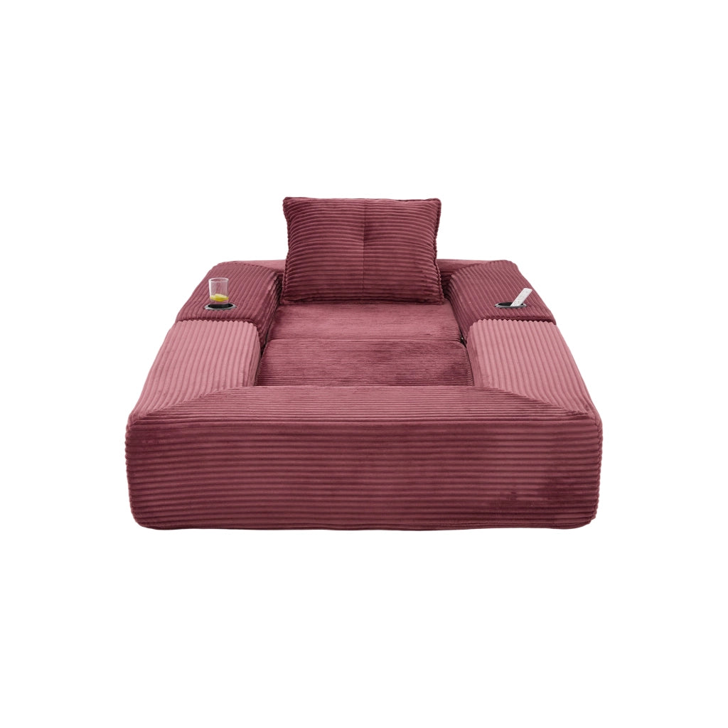 Divano Letto Pieghevole a Cord ¨C MINIMAL ¨C Grigio, con Braccioli e Portabicchieri