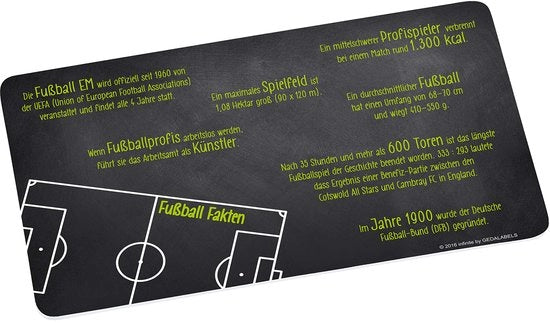 Tavolo per Colazione Infinito con Informazioni sul Calcio, 23,5 x 14 x 1 cm, Melamina, Nero