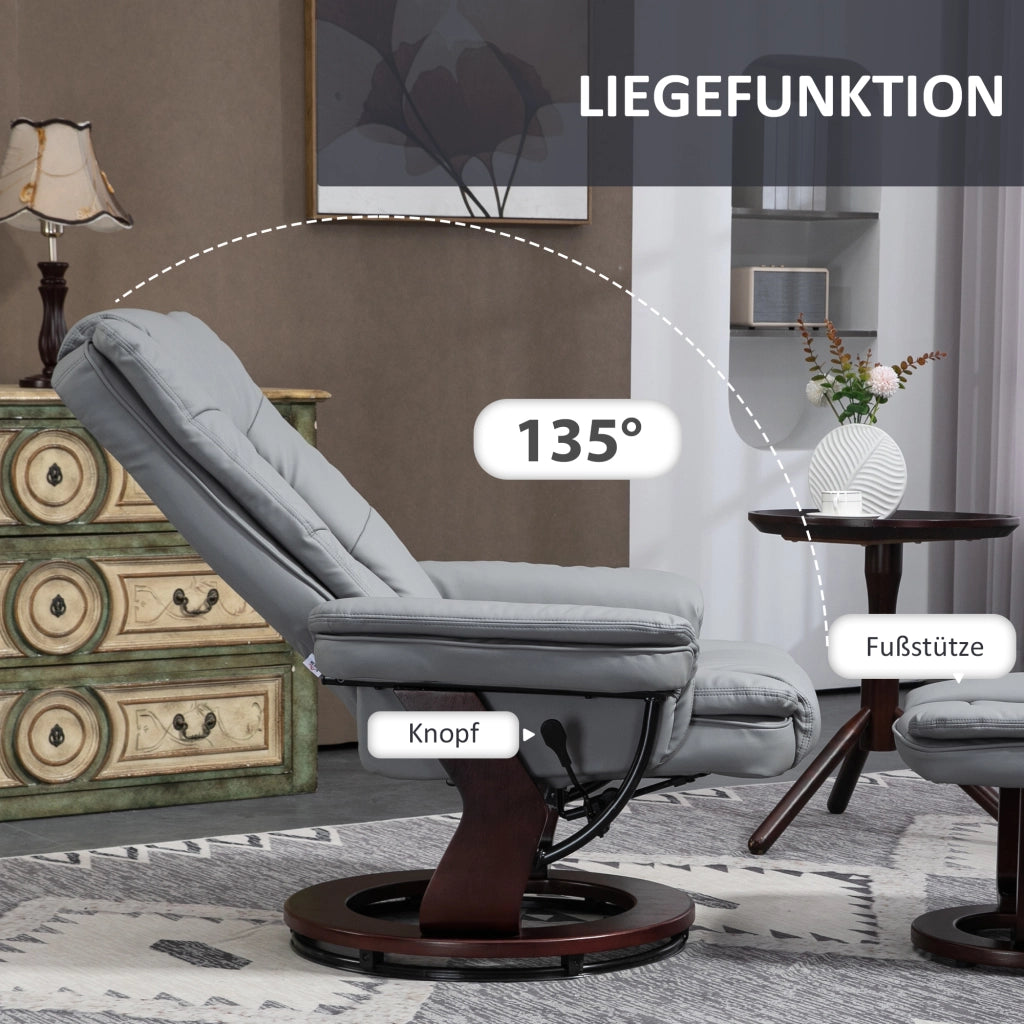 Poltrona relax reclinabile girevole con poggiapiedi ¨C zephmum ¨C Grigio similpelle