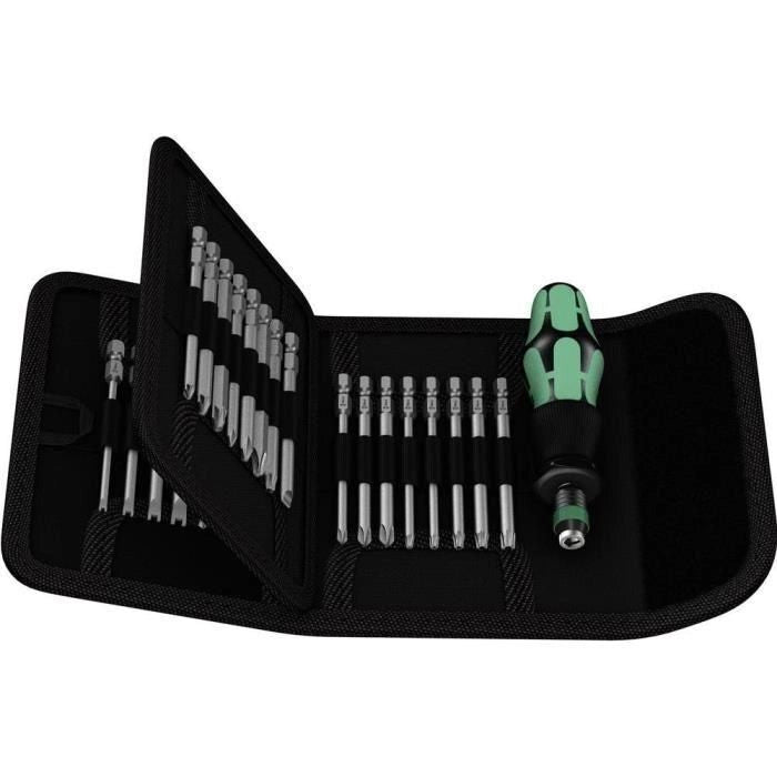 Wera 05059297001 Kraftform Kompakt 62 Set di Punte 33 pezzi con Custodia Pieghevole e Manico Rapidaptor colore Nero
