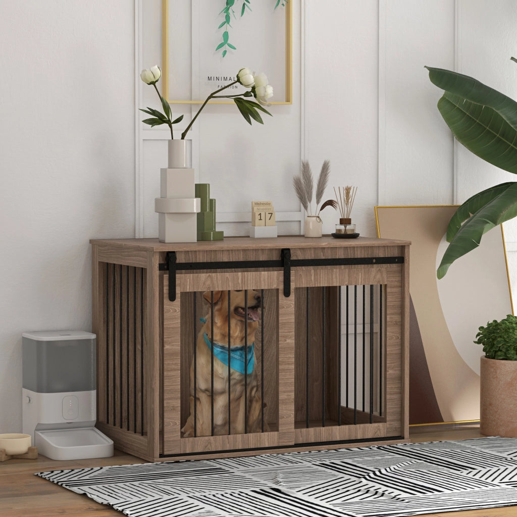 Gabbia per cani ¨C zephmum ¨C 98x58x61 cm, effetto legno noce, design rustico