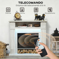 Camino Elettrico da Pavimento 105x27x97 cm 1800W Regolabile con Fiamma 3D Timer e Telecomando color Legno