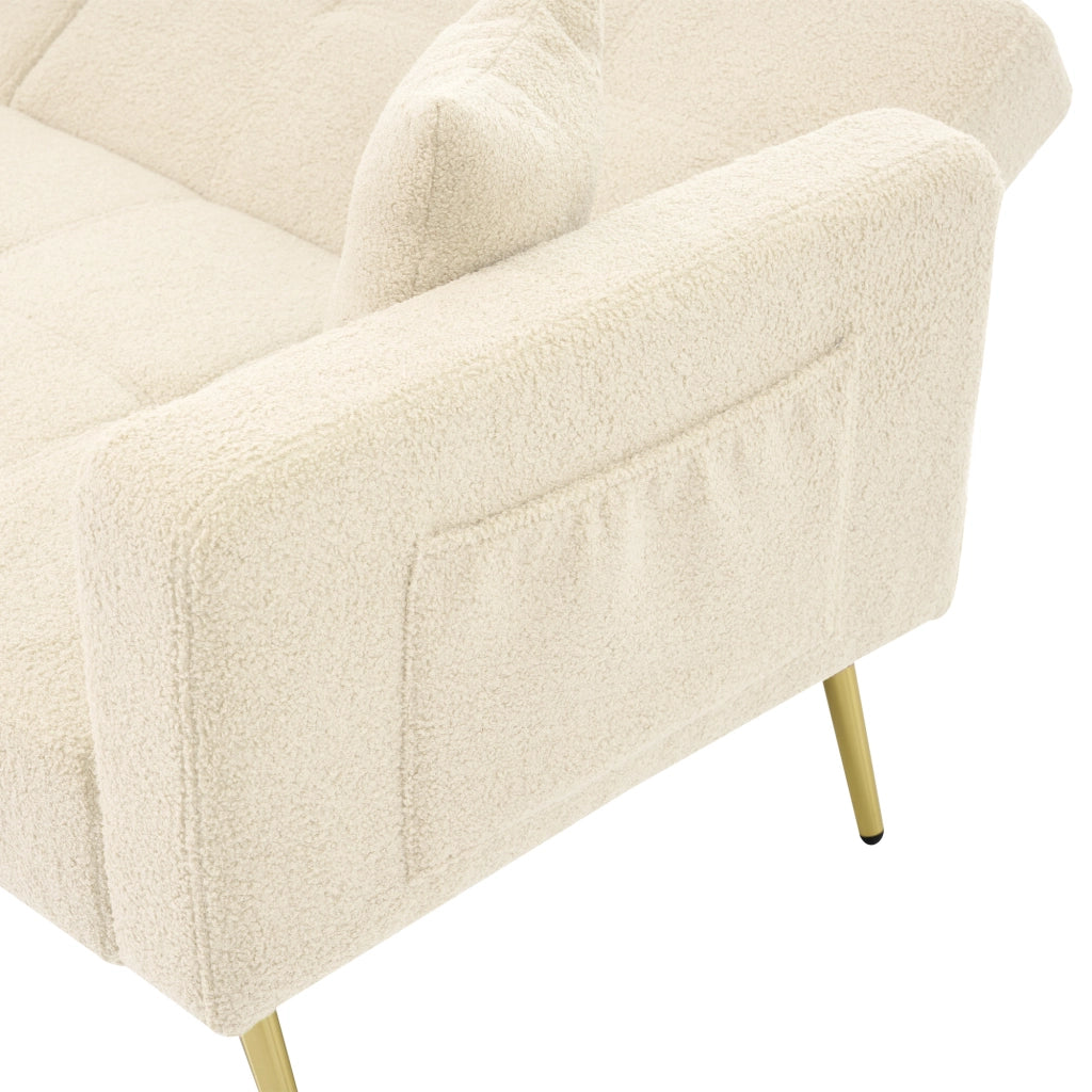 Divano Letto con Schienale Regolabile 105° 138° 180° e Tasche Laterali, Schiuma, Beige, 175 × 64 × 72 cm