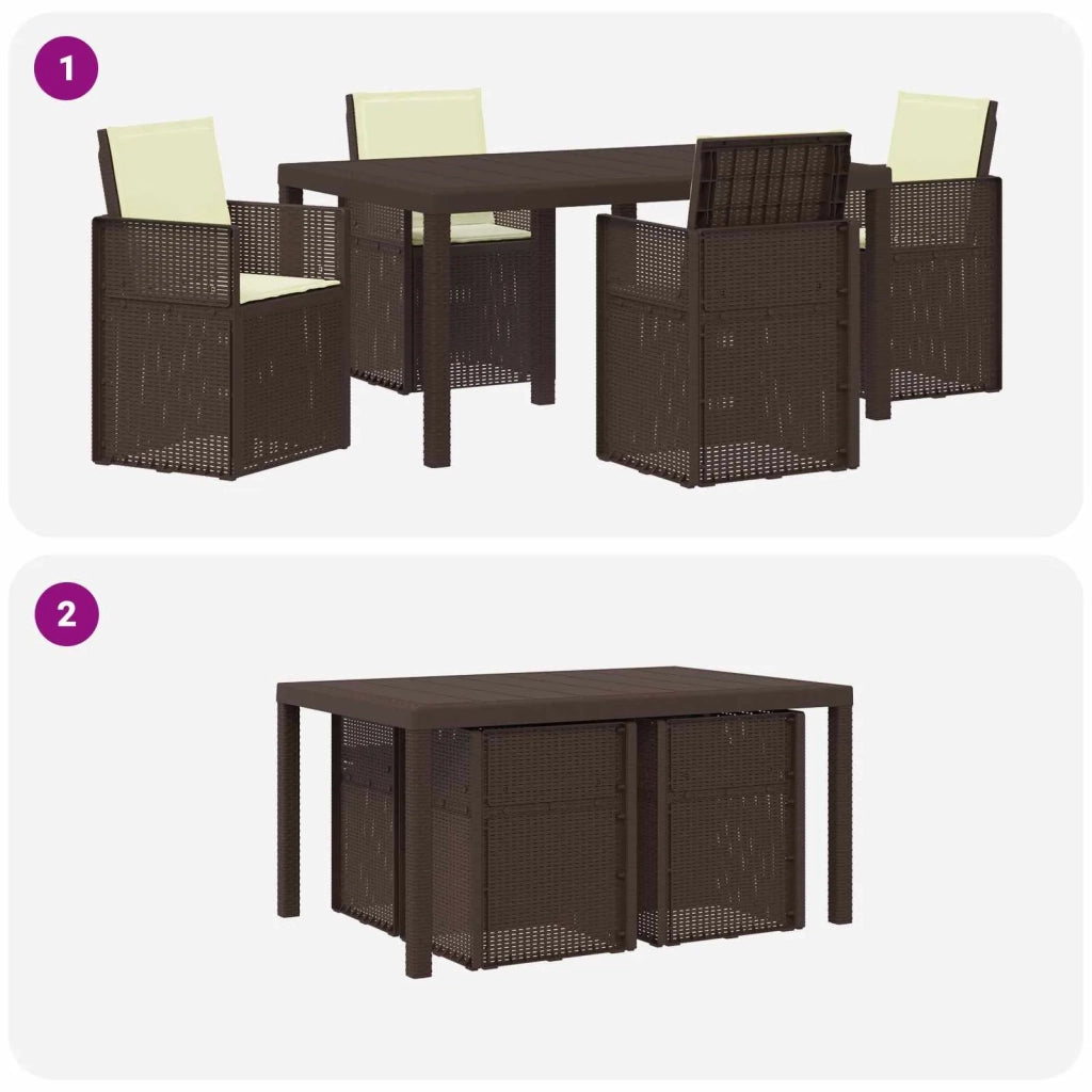 Set da Pranzo per Giardino con cuscino 5 pcs Marrone e Crema PP