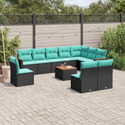 Set Divani da Giardino 11 pz con Cuscini Nero in Polyrattan 3226078