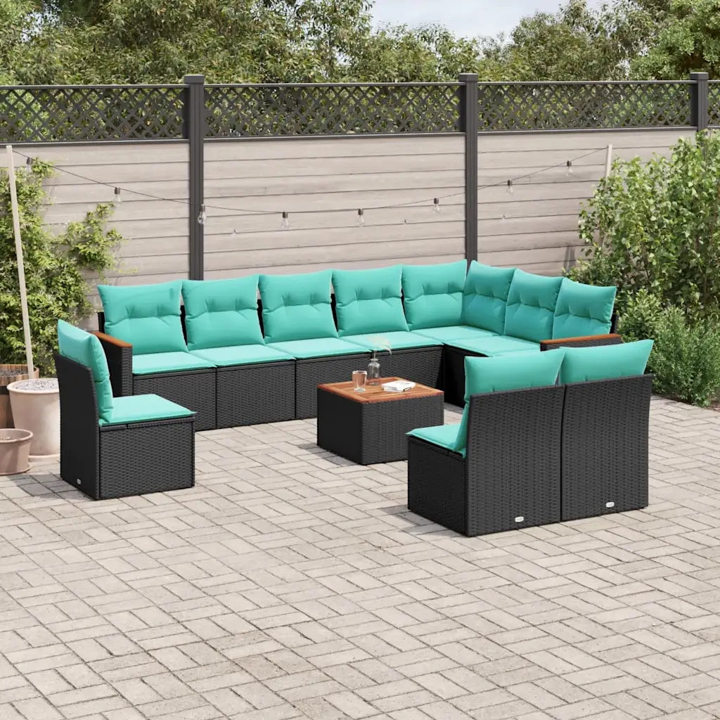 Set Divani da Giardino 11 pz con Cuscini Nero in Polyrattan 3226078