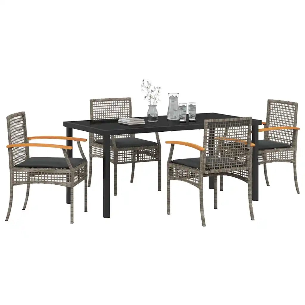 Set da Pranzo per Giardino 5 pcs Grigio e Nero Rattan 3380823