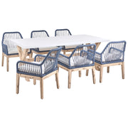 Set da Esterno con Tavolo in Cemento Sintetico blu marino e 6 Sedie in Vimini