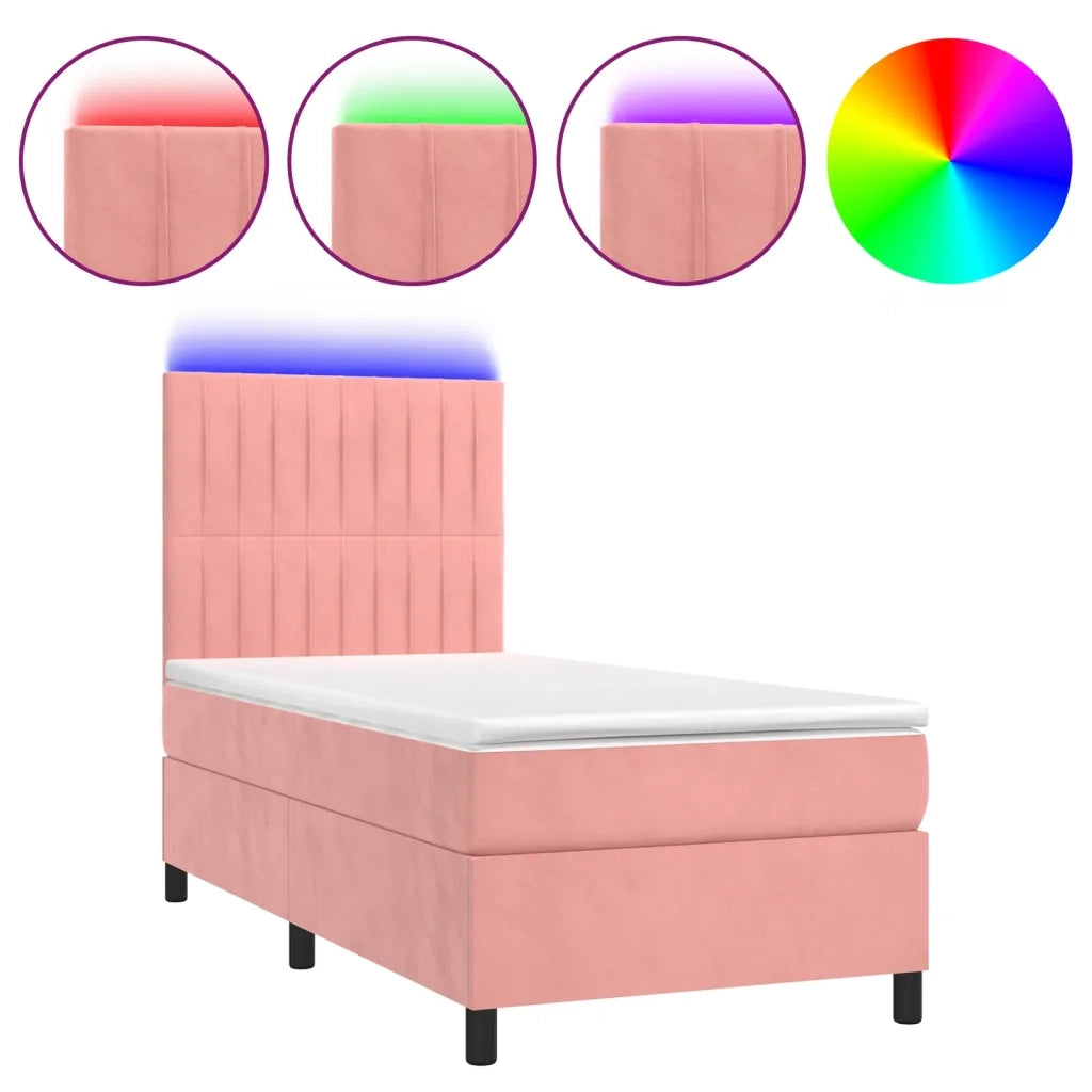 Letto a Molle con Materasso e LED-Struttura Letto con Materasso Rosa 90x190 cm in Velluto 969379