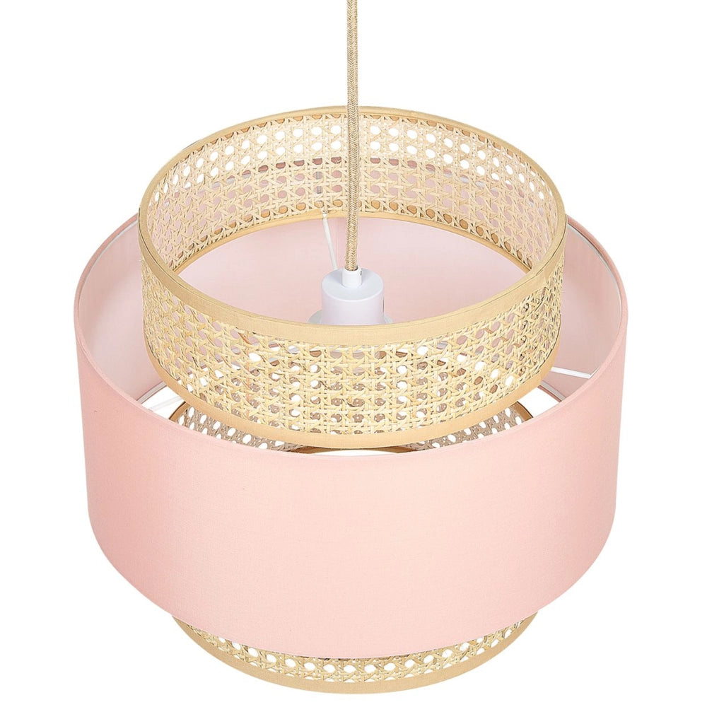 Lampada a sospensione rosa rattan naturale paralume in poliestere boho illuminazione lampadario