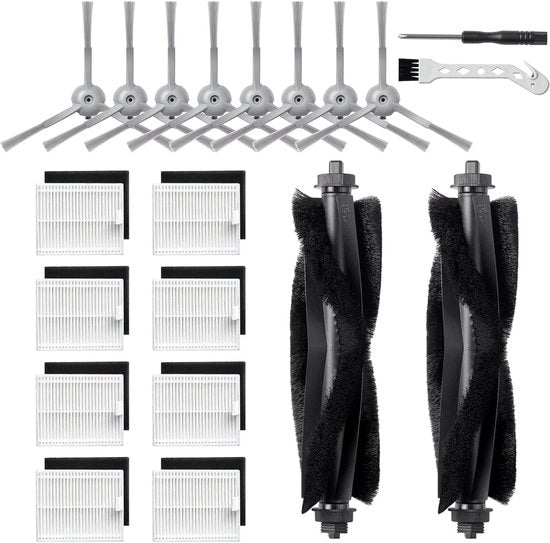 20 Pezzi di Ricambio di Riserva Adatti a Eufy L50/ L60/ L50 SES/ L60 SES Aspirapolvere Robot, Set di Accessori di Ricambio con 2 Spazzole Principali, 8 Spazzole Laterali, 8 Filtro, 1 Spazzola di Pulizia, 1 Chiave a Lame