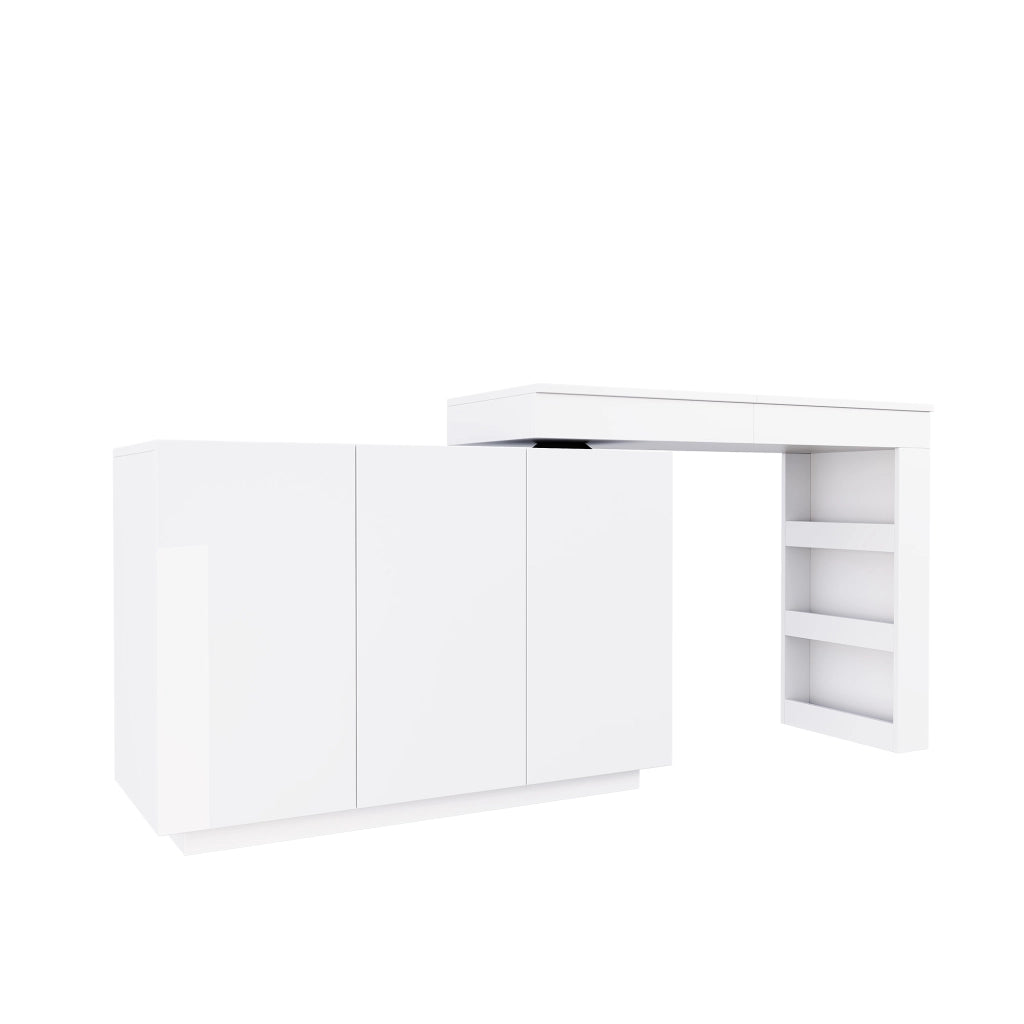 Tavolo da trucco angolare girevole con specchio LED, piano lucido bianco, 100¡Á40¡Á80 cm