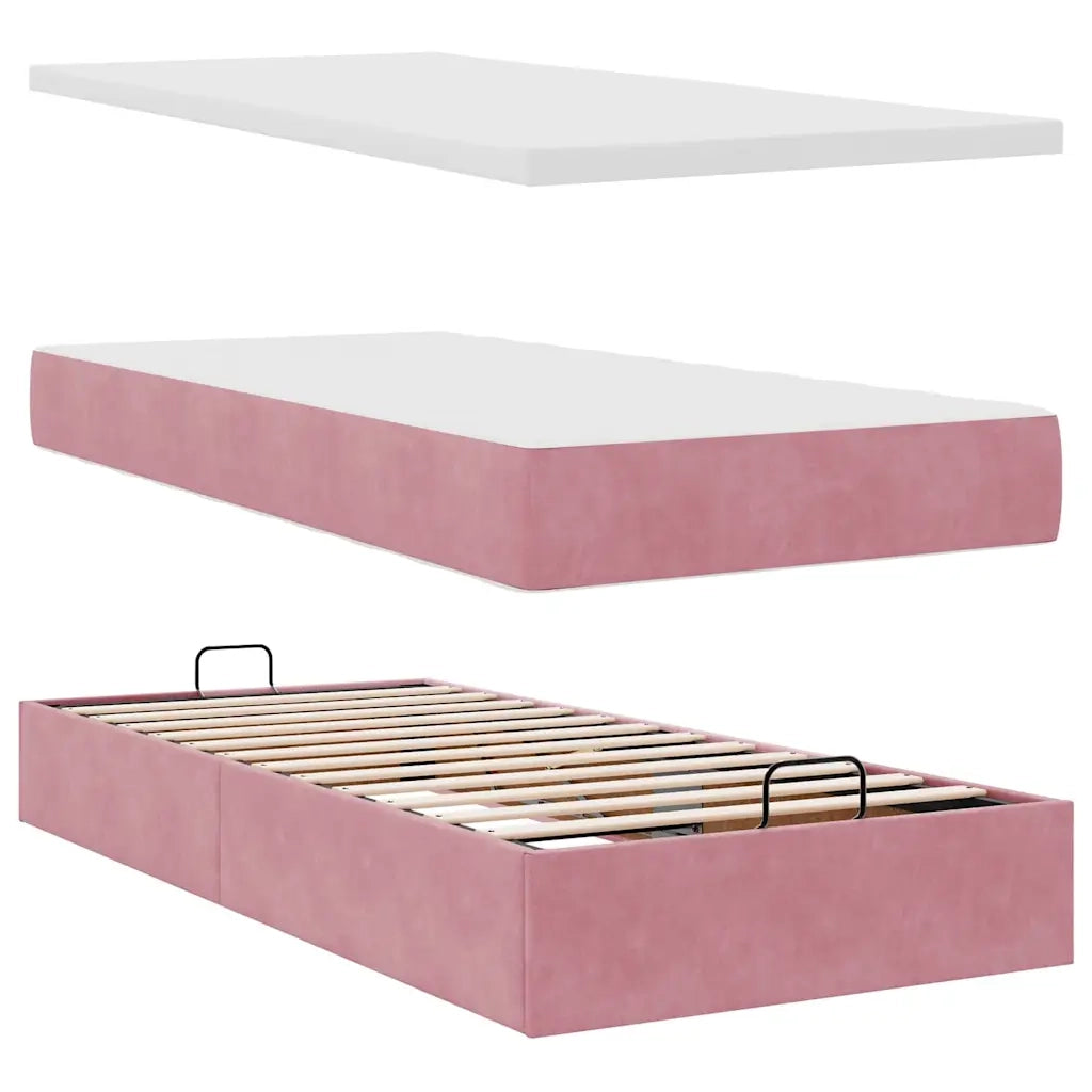 Struttura Letto Pouf con Materasso Rosa 90x190 cm in Velluto 3311158