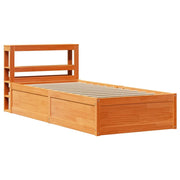 Letto singolo | Letto per adulti | Giroletto con Testiera Marrone Cera 100x200 cm Massello Pino