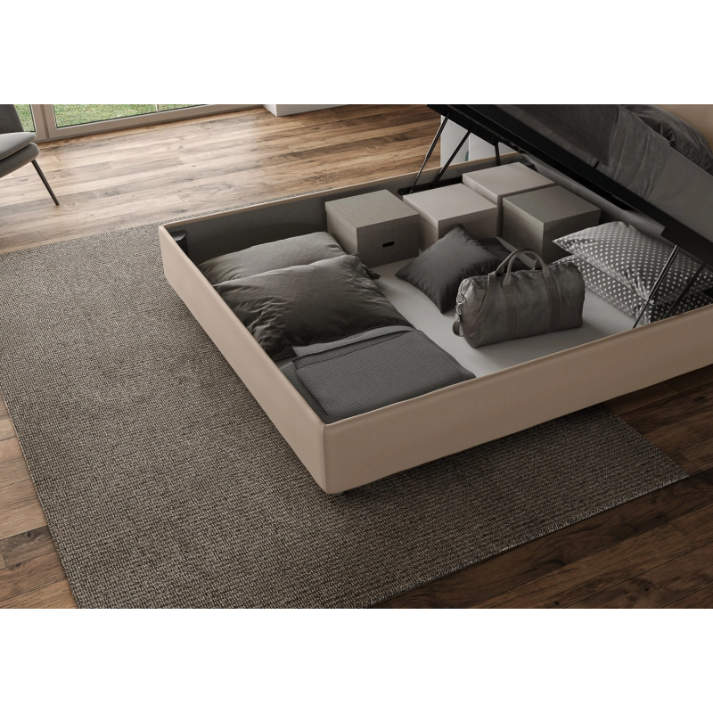 Letto imbottito Matrimoniale 160x210 cm Agueda - Similpelle,Tortora,Contenitore