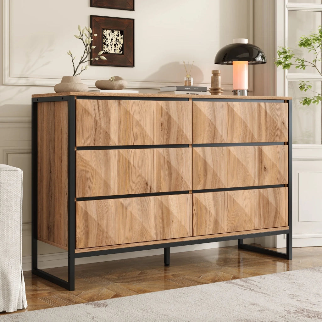Sideboard e cassettiera, nero e legno naturale, gambe in metallo, ante rialzate