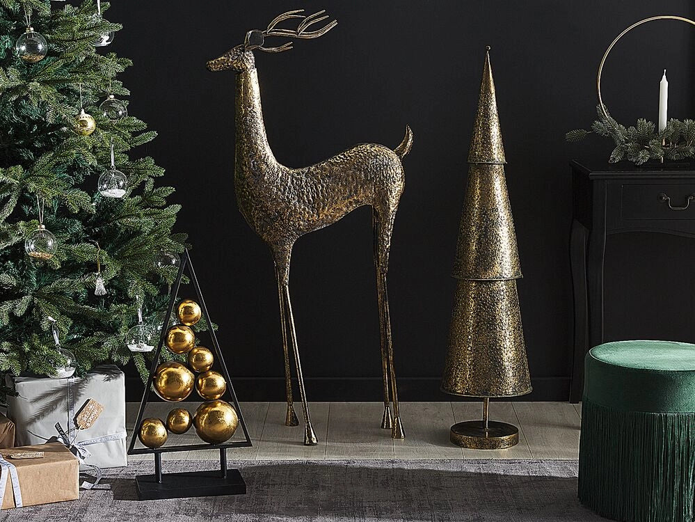 Statua dorato Renna Metallo Finitura Lucida 126 cm Natale Figura Statua decorativa