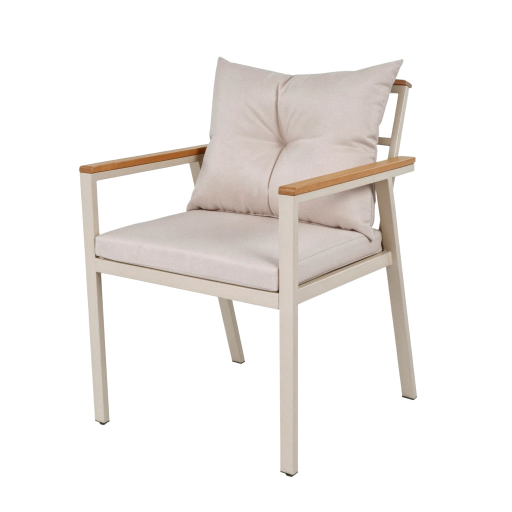 Set Tavolo e Sedie da Giardino con 1 Divano 2 Posti; 2 Sedie; 2 Sgabelli; 1 Tavolo e 1 Carrello; Acacia; Metallo e Tessuto; Beige e Naturale