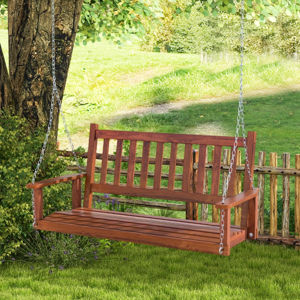 Altalena in legno per 2 persone con portata 272kg catene regolabili di 170cm, Sedia a dondolo 136x67x63cm Marrone-Dondoli