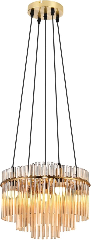 Lampada a sospensione ZMH Vintage 5 Luci E27 in Vetro Dorato (senza Lampadine)