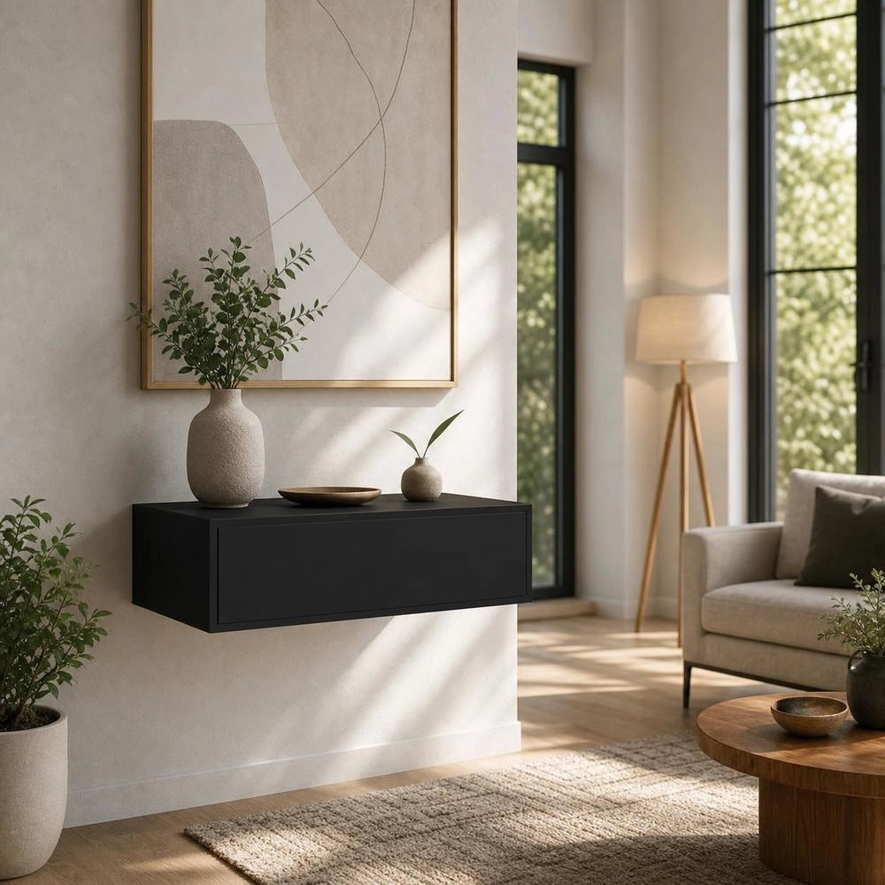 Wall Shelf With Drawer, Black, 40x23.5x10 Cm, MDF