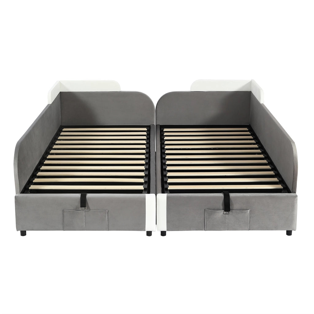 Letto imbottito combinato per bambini con contenitore idraulico; 90x200 cm; grigio