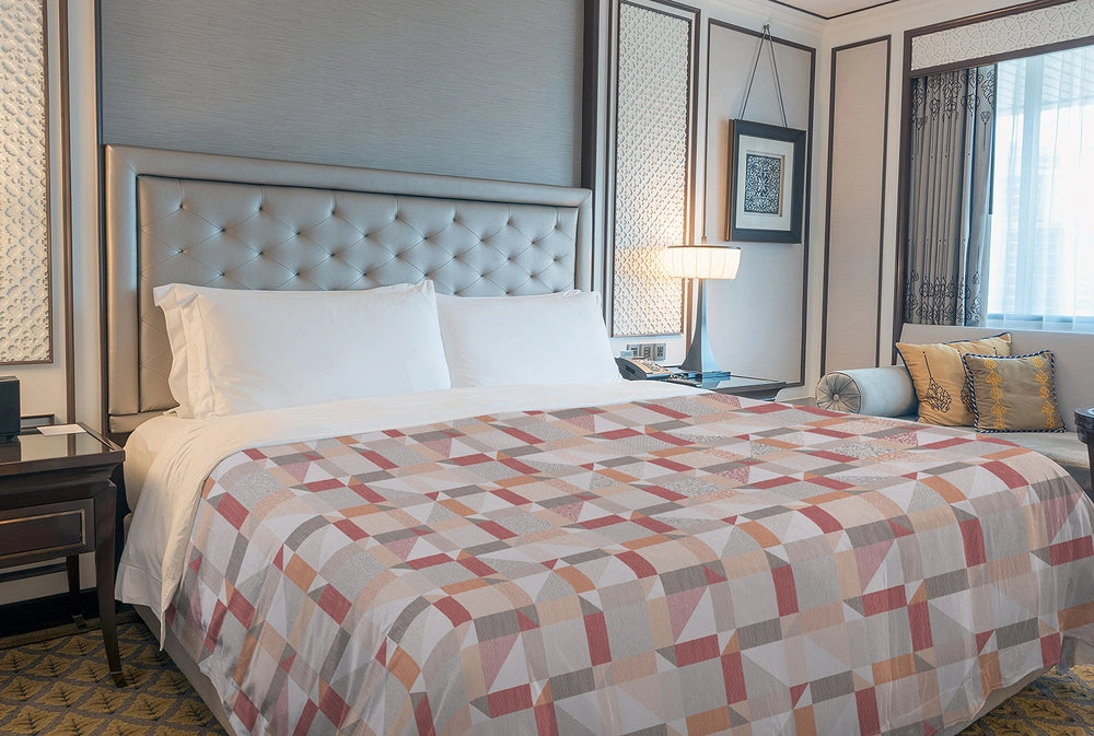Copriletto estivo made in Italy 100% cotone piquet 3 misure fantasia Geometrica Arancio - Singolo