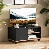 Mobile Porta TV fino 42"con Ruote e Freni, Armadietto e Ripiano Regolabile, 80x45x41 cm, Nero
