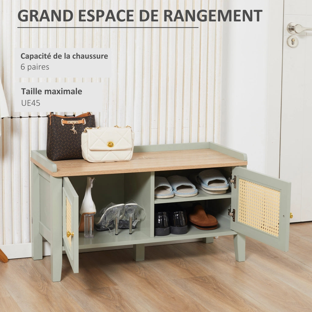 Scarpiera con ripiani e ante in rattan ¨C Zephmum ¨C Verde 80x30x90