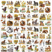 Sticker trasfer per hobbista con tema paesaggio rurale e cavallo zinnia cowboy per decorazione di legno vetro ceramica 5,5 x 5,5 pollici