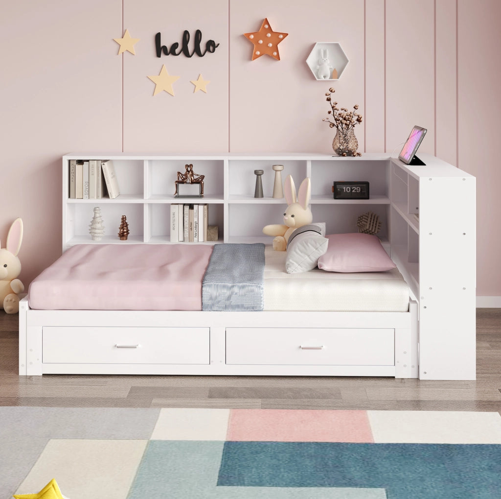 Letto multifunzionale estraibile in legno bianco 90/180 x 190 cm