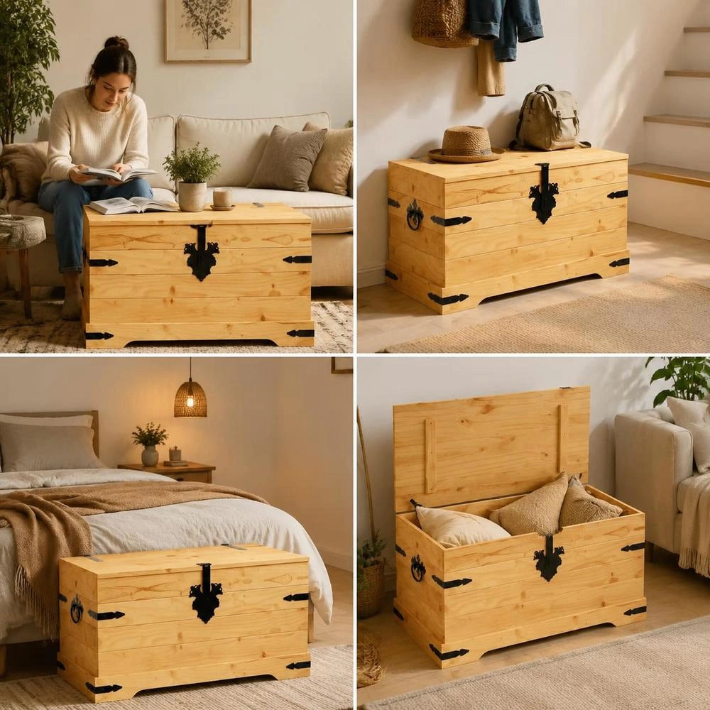 Chest Mexican Style Pine Wood 91x49.5x47 Cm