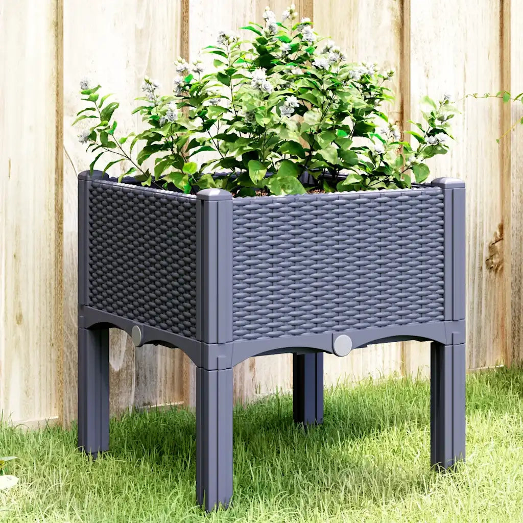 Fioriera | Cassetta per fiori | Vaso da Giardino con Gambe Grigio Blu 40x40x42 cm in PP