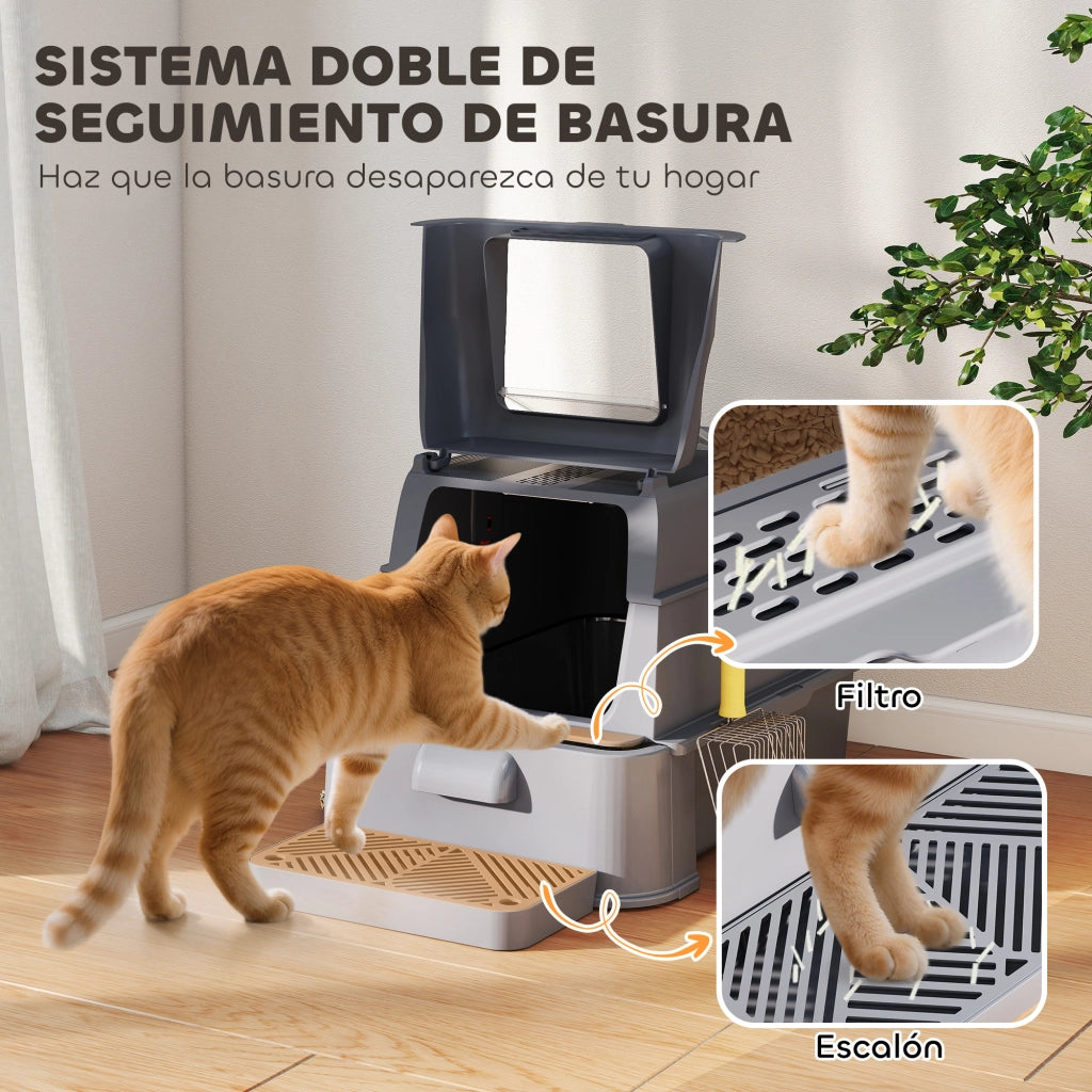 Lettiera per Gatti XL - Xylo - Acciaio Inox con Coperchio Ribaltabile 180¡ã Bordi Alti Paletta Grigio Scuro