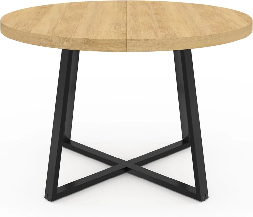 SELMA mesa de comedor redonda para 4-6 en madera y negro diseño industrial 110 cm