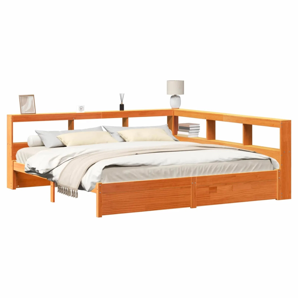 Letto Libreria con testiera 2 pcs Marrone cerato 200 x 200 cm 3422738