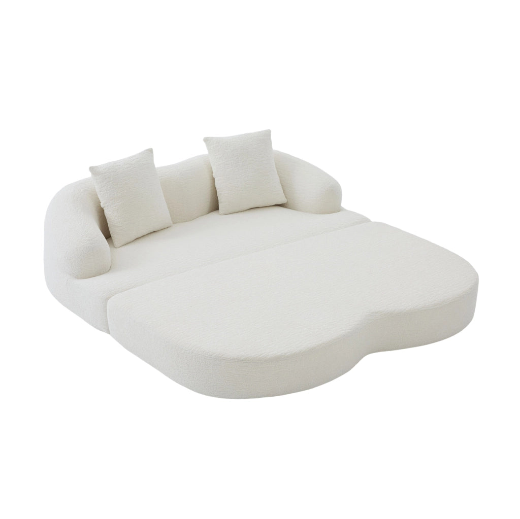 Divano letto 157x84x65 cm beige 2 posti in ciniglia con 2 cuscini