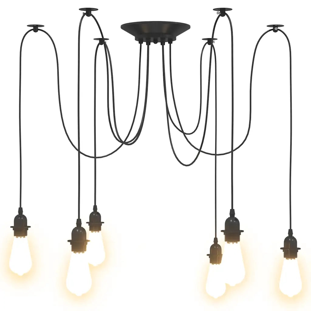 Lampada a Sospensione con 6 Portalampada E27 in Metallo Nero CFW6439386