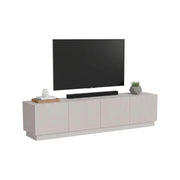 Mobile porta TV Macherio, Madia da salotto con quattro ante battenti, Design minimal e moderno, 200x40 h48 cm, Beige