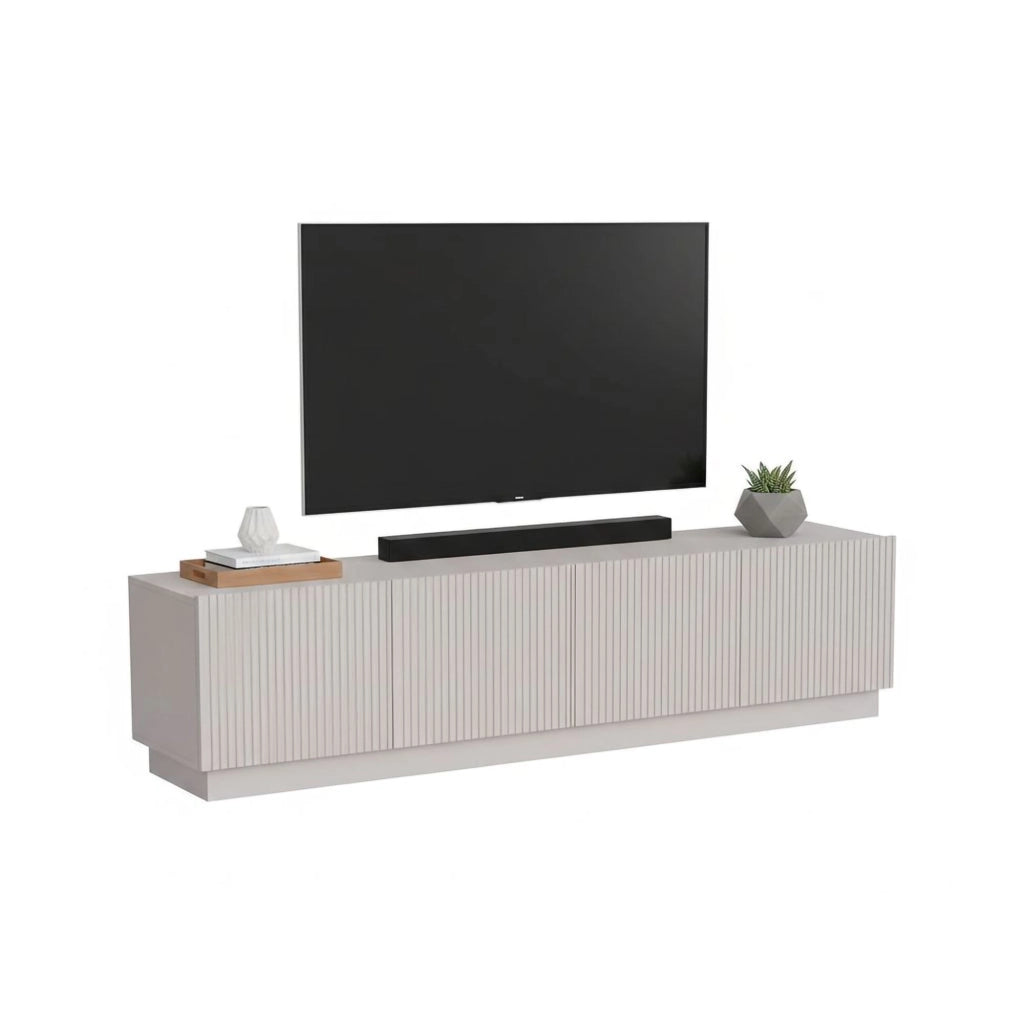 Mobile porta TV Macherio, Madia da salotto con quattro ante battenti, Design minimal e moderno, 200x40 h48 cm, Beige