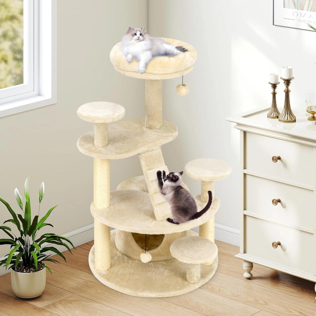 Albero per Gatti, Tiragraffi per Gatti con Condominio, Piattaforma Imbottita, Tiragraffi, Pallina di Peluche Pendente e Scala, Centro Attività per Animali Domestici Interno